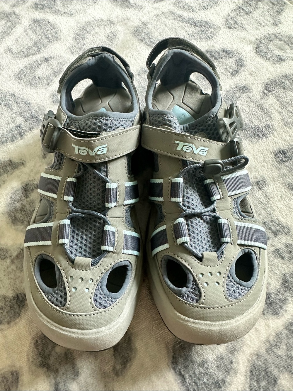 Teva Gray and Light Blue Closed-Toe Sport Sandals